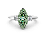 White gold Three-Stone Fancy Green Marquise  Cut Diamond Solitaire with Prong Setting and Classic Band_102