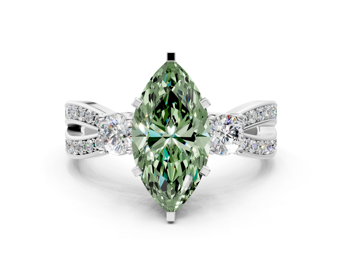 White gold Three-Stone Fancy Green Marquise  Cut Diamond Twist Band with Prong Setting_68