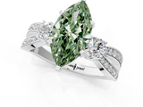 White gold Three-Stone Fancy Green Marquise  Cut Diamond Twist Band with Prong Setting_69