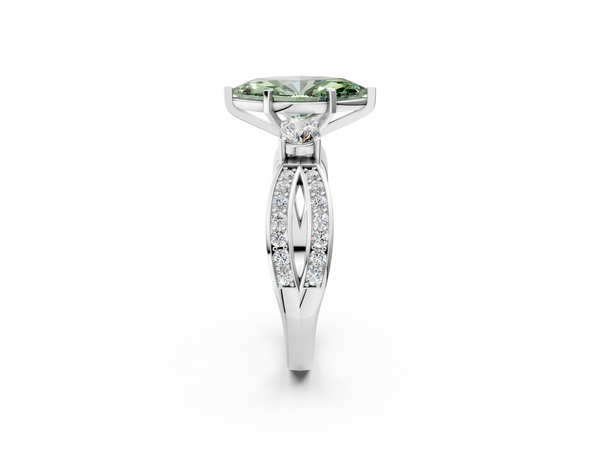 White gold Three-Stone Fancy Green Marquise  Cut Diamond Twist Band with Prong Setting
