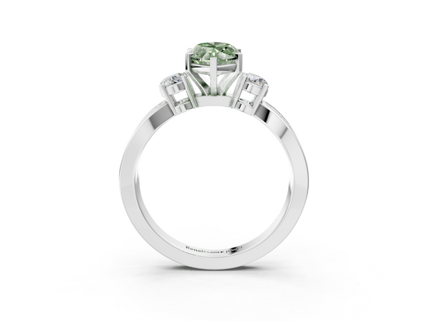 White gold Three-Stone Fancy Green Marquise  Cut Diamond Twist Band with Prong Setting