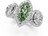 White gold Three-Stone Fancy Green Marquise Cut Halo Diamond Milgrain Band with Four-Prong Setting_1
