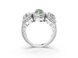 White gold Three-Stone Fancy Green Marquise Cut Halo Diamond Milgrain Band with Four-Prong Setting_3