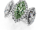 White gold Three-Stone Fancy Green Marquise Cut Halo Diamond Ring with Pave Band and Four-Prong Setting_1