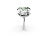 White gold Three-Stone Fancy Green Marquise Cut Halo Diamond Ring with Pave Band and Four-Prong Setting_2