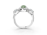 White gold Three-Stone Fancy Green Marquise Cut Halo Diamond Ring with Pave Band and Four-Prong Setting_3