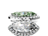 White gold Three-Stone Fancy Green Marquise Cut Halo Diamond Ring with Pave Band and Four-Prong Setting_5