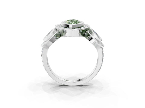 White gold Three-Stone Fancy Green Marquise Cut Halo Pavé Diamond Ring_3