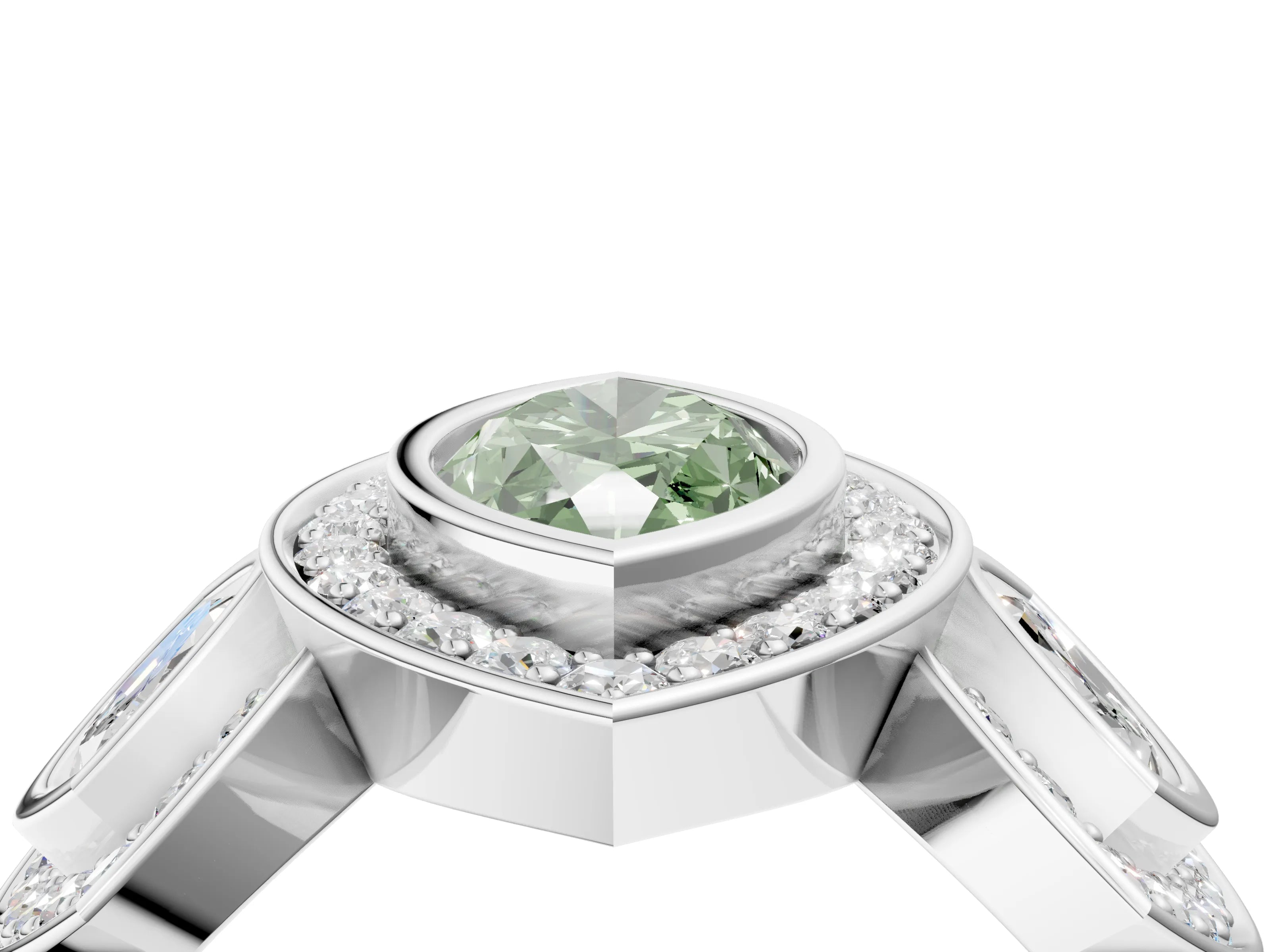 White gold Three-Stone Fancy Green Marquise Cut Halo Pavé Diamond Ring_4