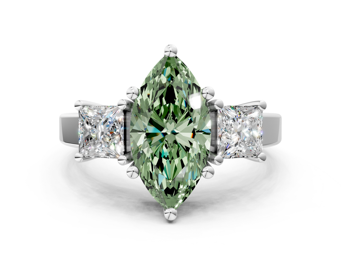 White gold Three-Stone Fancy Green Marquise  Cut Solitaire Ring with Prong Setting_3