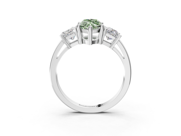 Platinum Three-Stone Fancy Green Marquise  Cut Solitaire Ring with Prong Setting