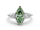 White gold Three-Stone Fancy Green Marquise  Diamond Ring with Pear Side Stones in Four-Prong Setting_88