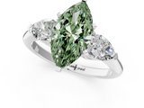 White gold Three-Stone Fancy Green Marquise  Diamond Ring with Pear Side Stones in Four-Prong Setting_89