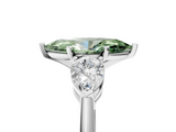 White gold Three-Stone Fancy Green Marquise  Diamond Ring with Pear Side Stones in Four-Prong Setting_93