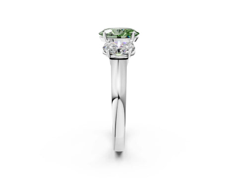 White gold Three-Stone Fancy Green Oval Cut Brilliant Diamond Trellis Ring with Comfort Fit Band_14