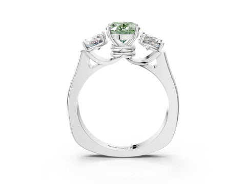 White gold Three-Stone Fancy Green Oval Cut Brilliant Diamond Trellis Ring with Comfort Fit Band_15