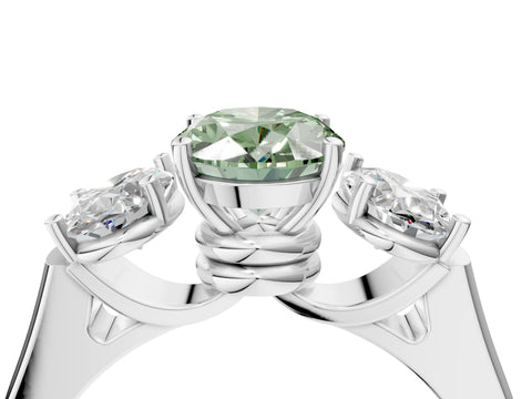 White gold Three-Stone Fancy Green Oval Cut Brilliant Diamond Trellis Ring with Comfort Fit Band_16