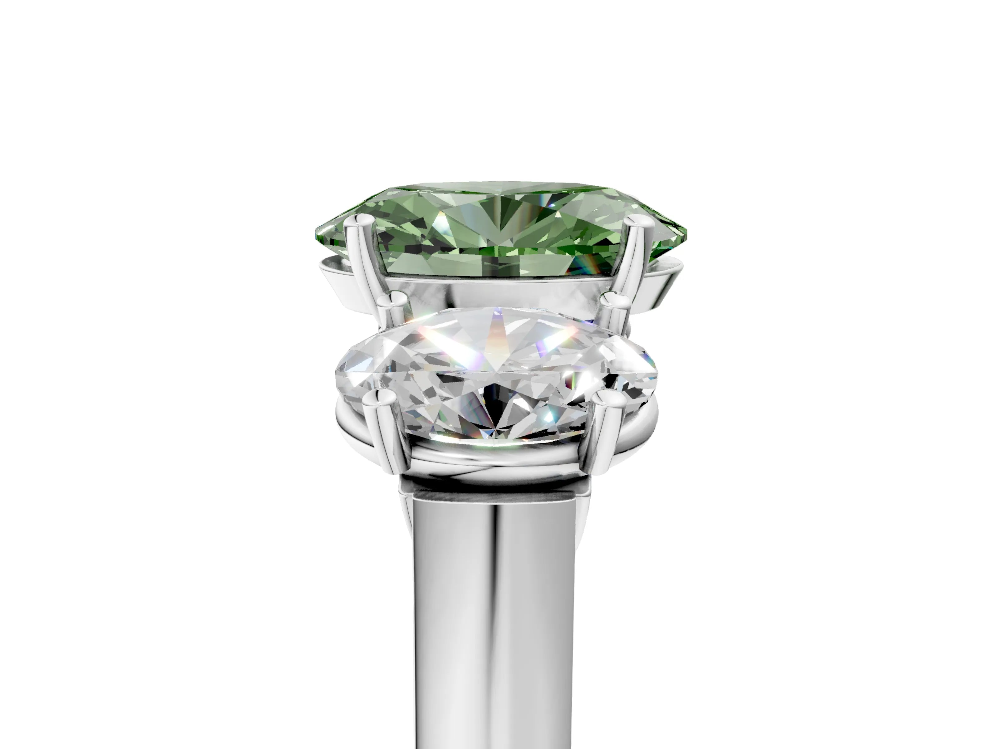 White gold Three-Stone Fancy Green Oval Cut Brilliant Diamond Trellis Ring with Comfort Fit Band_17