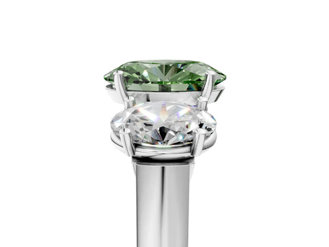 White gold Three-Stone Fancy Green Oval Cut Brilliant Diamond Trellis Ring with Comfort Fit Band_17