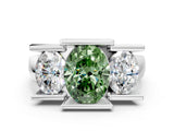 White gold Three Stone Fancy Green Oval Cut Cut Channel Set Diamond Ring_24