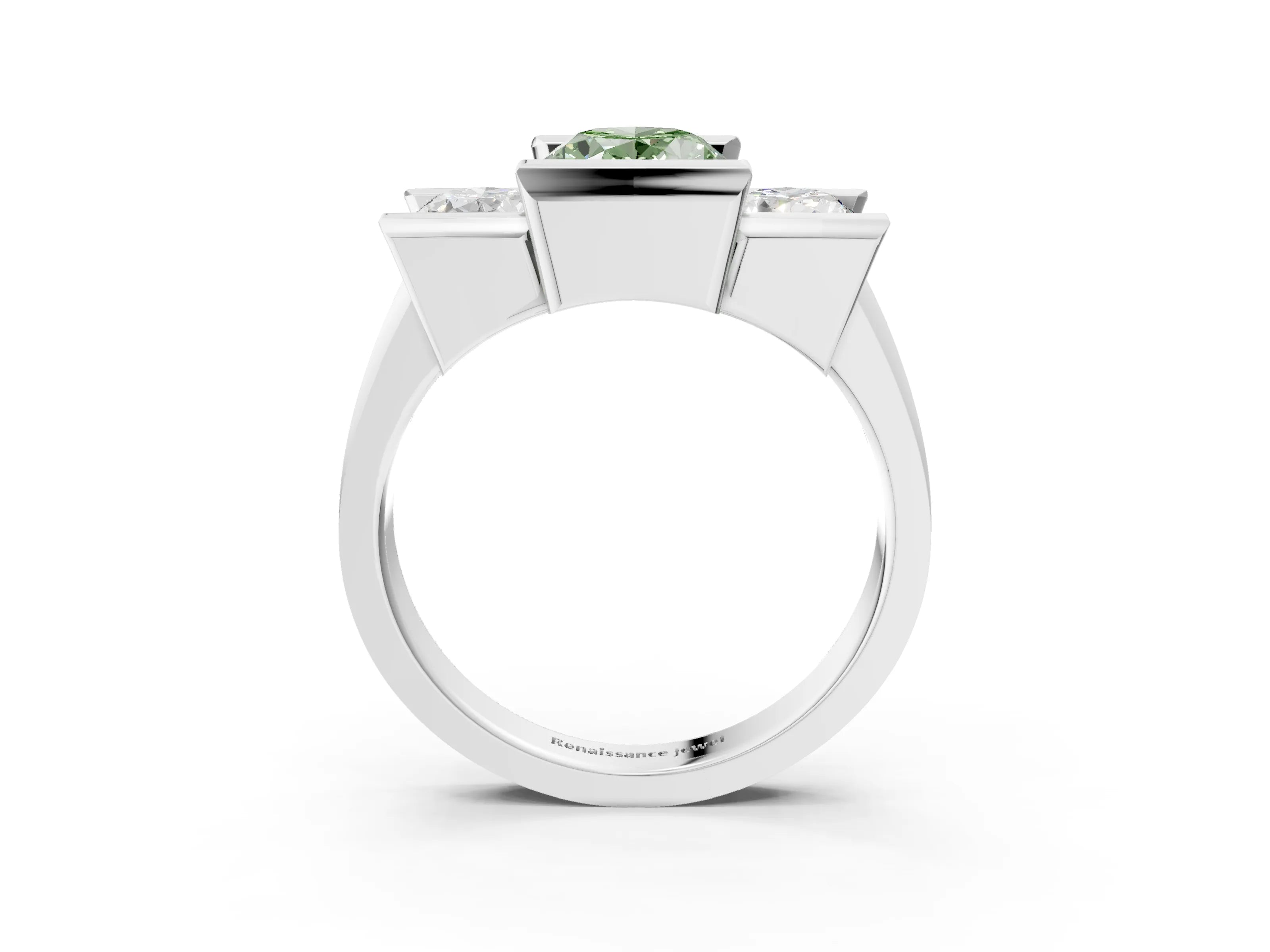White gold Three Stone Fancy Green Oval Cut Cut Channel Set Diamond Ring_27