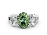 White gold Three-Stone Fancy Green Oval Cut Cut Diamond Engagement Ring with Flat Band and Four-Prong Setting_12