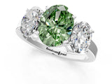White gold Three-Stone Fancy Green Oval Cut Cut Diamond Engagement Ring with Flat Band and Four-Prong Setting_13