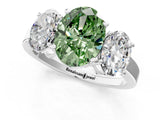 White gold Three-Stone Fancy Green Oval Cut Cut Diamond Engagement Ring with Flat Band and Four-Prong Setting_13