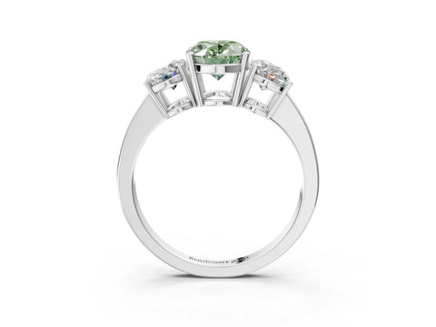 White gold Three-Stone Fancy Green Oval Cut Cut Diamond Engagement Ring with Flat Band and Four-Prong Setting_3