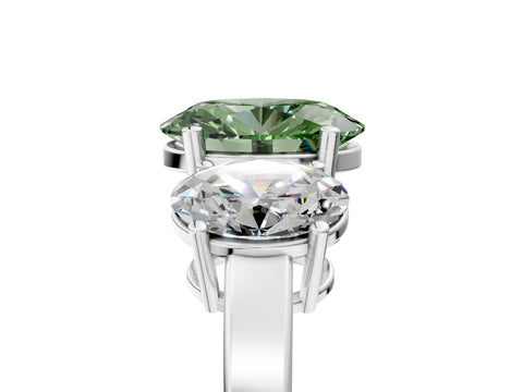 White gold Three-Stone Fancy Green Oval Cut Cut Diamond Engagement Ring with Flat Band and Four-Prong Setting_5