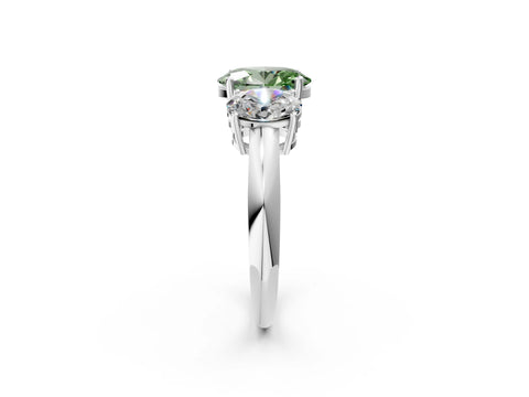 White gold Three-Stone Fancy Green Oval Cut Cut Diamond Engagement Ring with Prong Setting on a White Gold Band_14