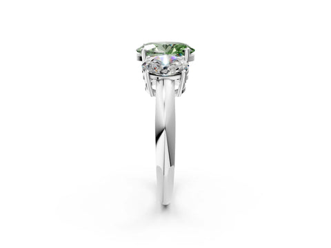 White gold Three-Stone Fancy Green Oval Cut Cut Diamond Engagement Ring with Prong Setting on a White Gold Band_14
