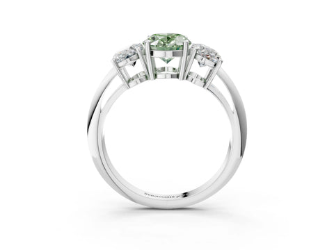 White gold Three-Stone Fancy Green Oval Cut Cut Diamond Engagement Ring with Prong Setting on a White Gold Band_15