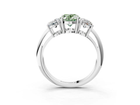 White gold Three-Stone Fancy Green Oval Cut Cut Diamond Engagement Ring with Prong Setting on a White Gold Band_15