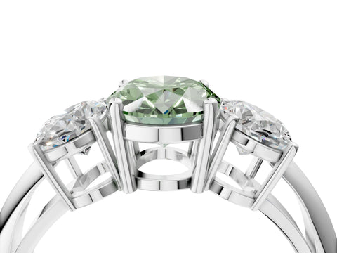 White gold Three-Stone Fancy Green Oval Cut Cut Diamond Engagement Ring with Prong Setting on a White Gold Band_16