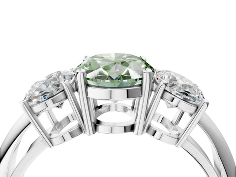 White gold Three-Stone Fancy Green Oval Cut Cut Diamond Engagement Ring with Prong Setting on a White Gold Band_16