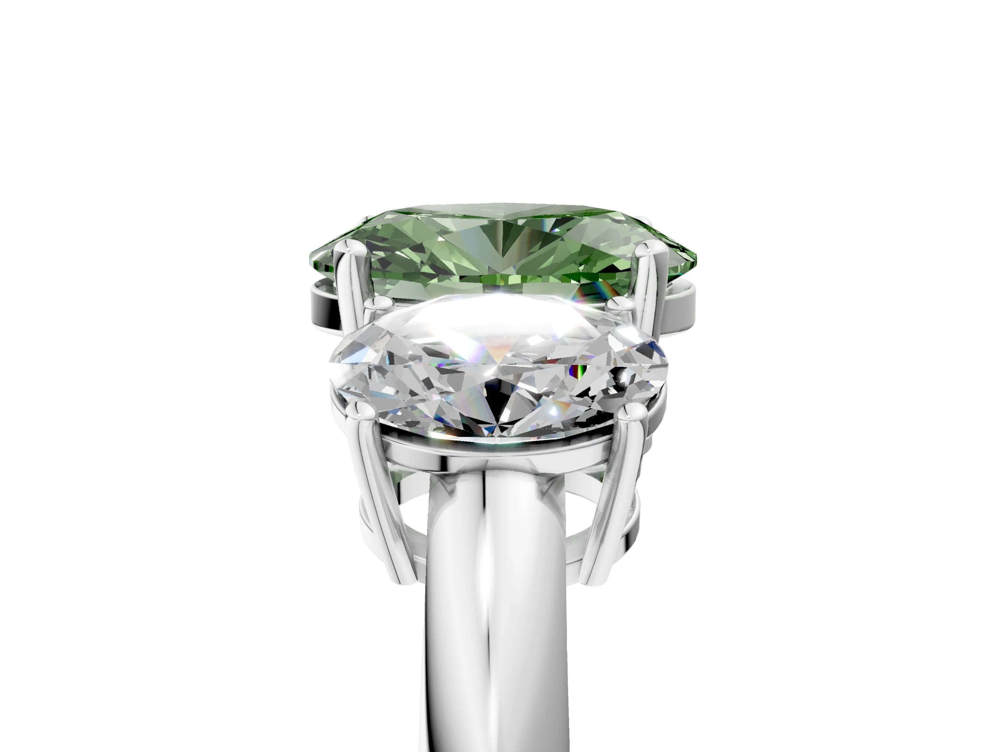 White gold Three-Stone Fancy Green Oval Cut Cut Diamond Engagement Ring with Prong Setting on a White Gold Band_17