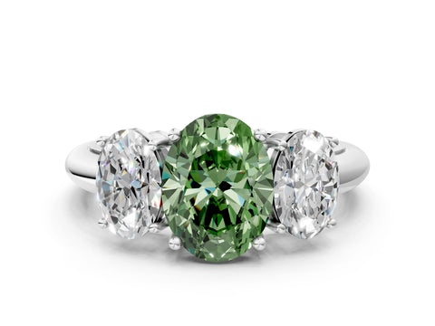 White gold Three-Stone Fancy Green Oval Cut Cut Diamond Engagement Ring with Prong Setting on a White Gold Band_36