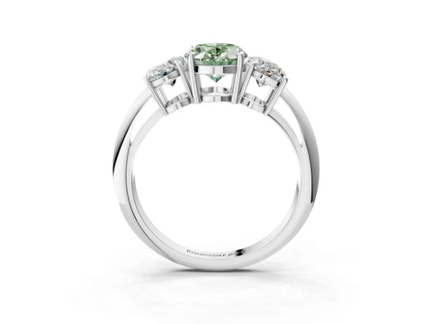 White gold Three-Stone Fancy Green Oval Cut Cut Diamond Engagement Ring with Prong Setting on a White Gold Band_39