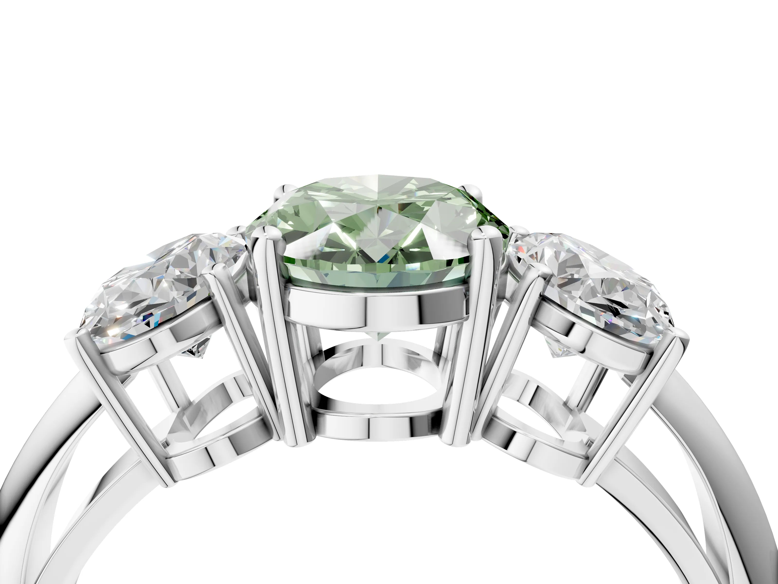 White gold Three-Stone Fancy Green Oval Cut Cut Diamond Engagement Ring with Prong Setting on a White Gold Band_40