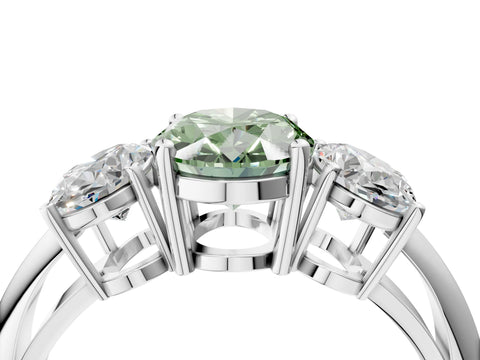 White gold Three-Stone Fancy Green Oval Cut Cut Diamond Engagement Ring with Prong Setting on a White Gold Band_40
