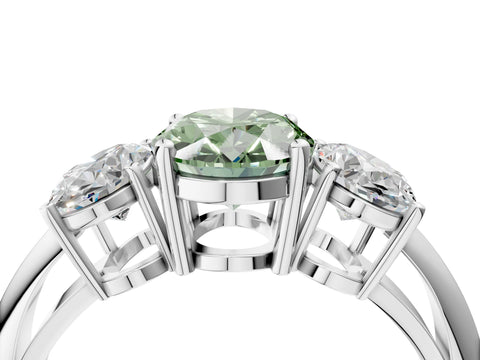 White gold Three-Stone Fancy Green Oval Cut Cut Diamond Engagement Ring with Prong Setting on a White Gold Band_40