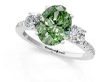 White gold Three-Stone Fancy Green Oval Cut Cut Diamond Pavé Band with Prong Setting_52