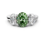 White gold Three-Stone Fancy Green Oval Cut Cut Diamond Ring with Channel Set Band and Four-Prong Setting_24