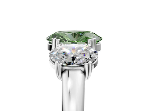 White gold Three-Stone Fancy Green Oval Cut Cut Diamond Ring with Channel Set Band and Four-Prong Setting_5