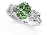 White gold Three-Stone Fancy Green Oval Cut Cut Diamond Ring with Channel-Set Band and Prong Setting_1