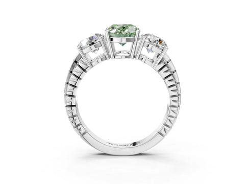 White gold Three-Stone Fancy Green Oval Cut Cut Diamond Ring with Channel-Set Band and Prong Setting_3