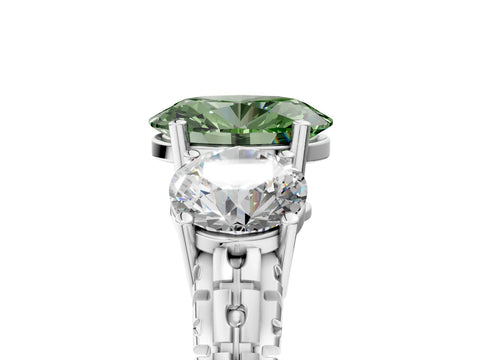 White gold Three-Stone Fancy Green Oval Cut Cut Diamond Ring with Channel-Set Band and Prong Setting_5