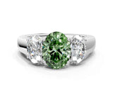White gold Three-Stone Fancy Green Oval Cut Cut Diamond Ring with Prong Setting and Classic Band_12
