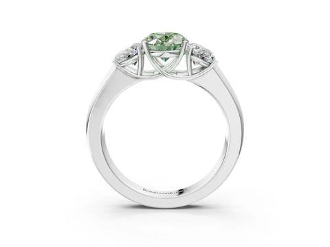White gold Three-Stone Fancy Green Oval Cut Cut Diamond Ring with Prong Setting and Classic Band_3